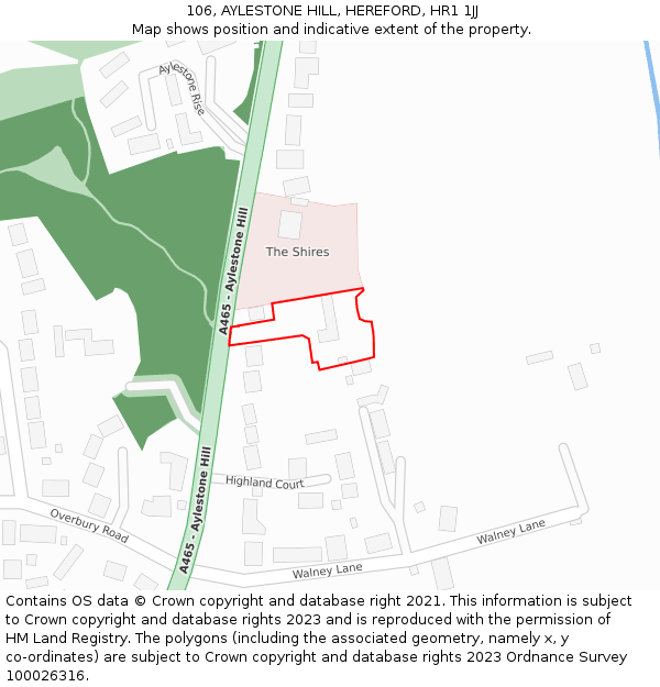106, AYLESTONE HILL, HEREFORD, HR1 1JJ: Location map and indicative extent of plot