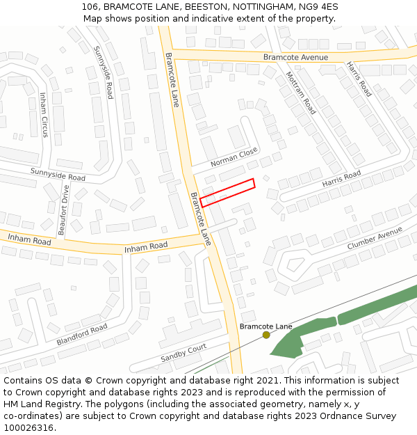 106, BRAMCOTE LANE, BEESTON, NOTTINGHAM, NG9 4ES: Location map and indicative extent of plot