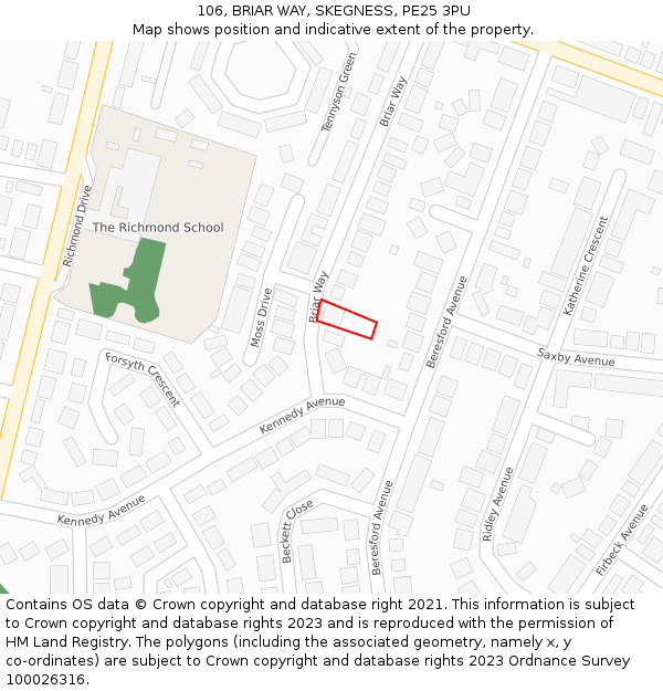 106, BRIAR WAY, SKEGNESS, PE25 3PU: Location map and indicative extent of plot