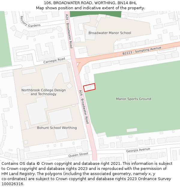 106, BROADWATER ROAD, WORTHING, BN14 8HL: Location map and indicative extent of plot