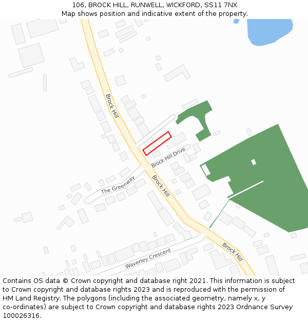 106, BROCK HILL, RUNWELL, WICKFORD, SS11 7NX: Location map and indicative extent of plot