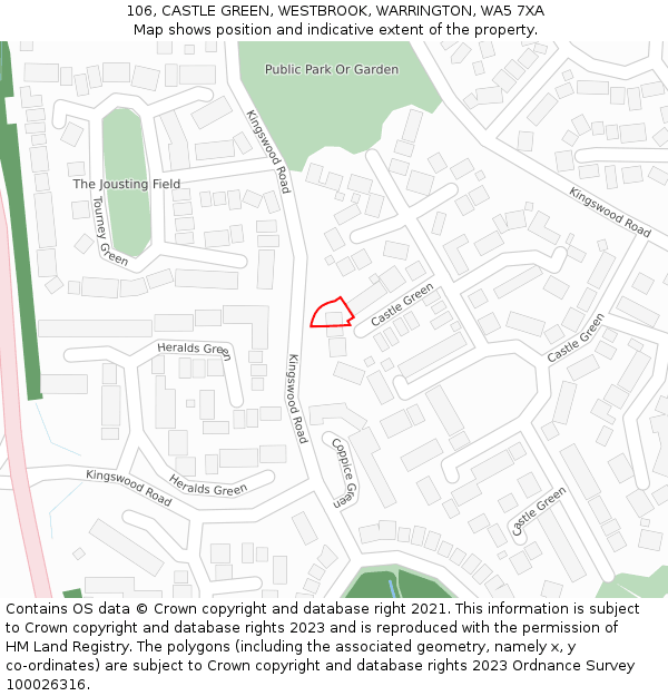 106, CASTLE GREEN, WESTBROOK, WARRINGTON, WA5 7XA: Location map and indicative extent of plot