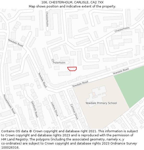 106, CHESTERHOLM, CARLISLE, CA2 7XX: Location map and indicative extent of plot