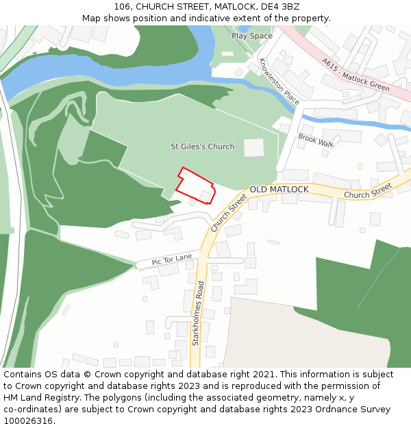 106, CHURCH STREET, MATLOCK, DE4 3BZ: Location map and indicative extent of plot