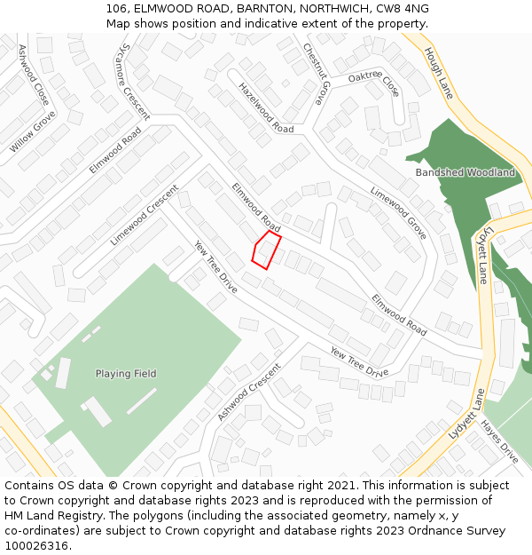 106, ELMWOOD ROAD, BARNTON, NORTHWICH, CW8 4NG: Location map and indicative extent of plot