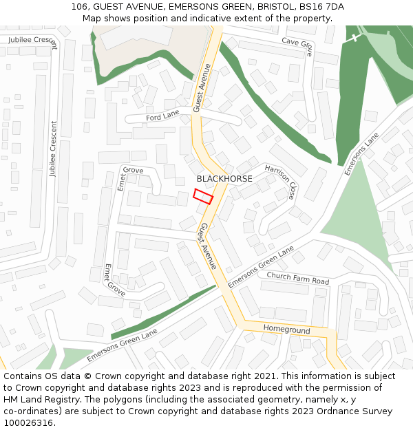 106, GUEST AVENUE, EMERSONS GREEN, BRISTOL, BS16 7DA: Location map and indicative extent of plot