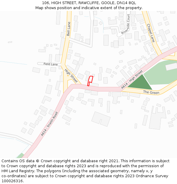 106, HIGH STREET, RAWCLIFFE, GOOLE, DN14 8QL: Location map and indicative extent of plot
