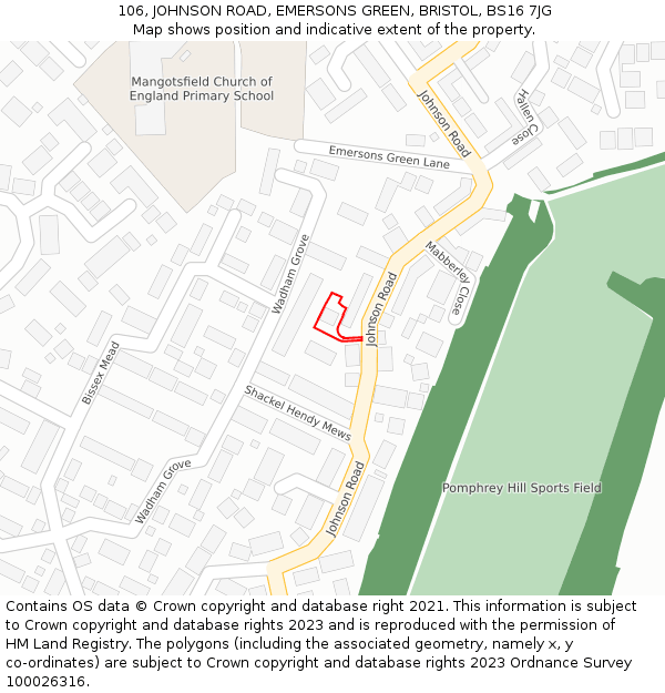 106, JOHNSON ROAD, EMERSONS GREEN, BRISTOL, BS16 7JG: Location map and indicative extent of plot
