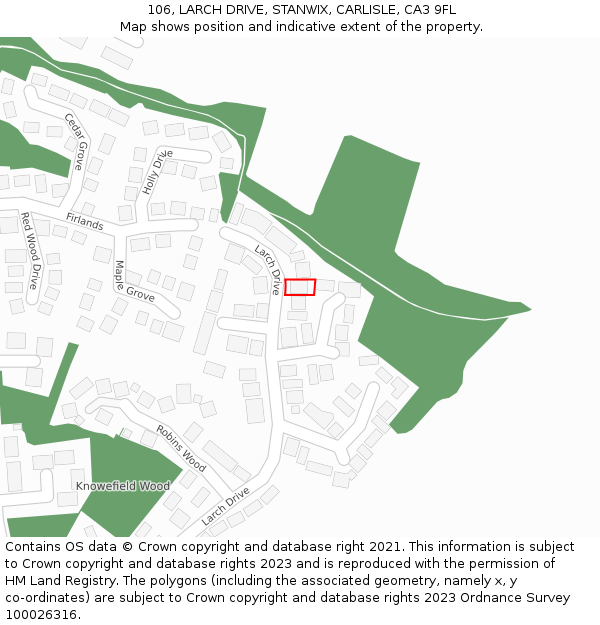 106, LARCH DRIVE, STANWIX, CARLISLE, CA3 9FL: Location map and indicative extent of plot
