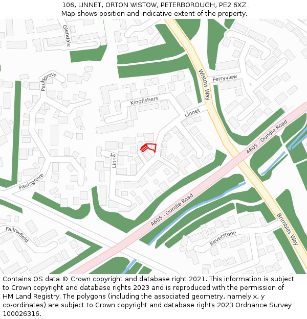 106, LINNET, ORTON WISTOW, PETERBOROUGH, PE2 6XZ: Location map and indicative extent of plot