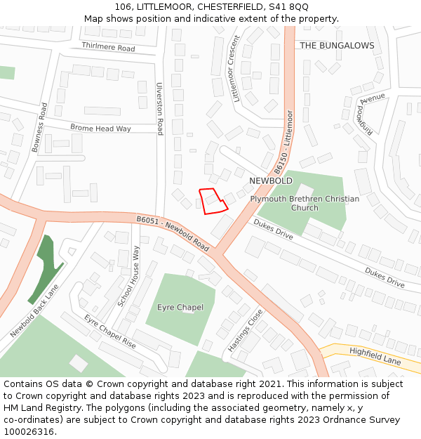 106, LITTLEMOOR, CHESTERFIELD, S41 8QQ: Location map and indicative extent of plot