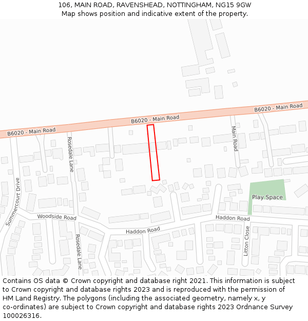 106, MAIN ROAD, RAVENSHEAD, NOTTINGHAM, NG15 9GW: Location map and indicative extent of plot