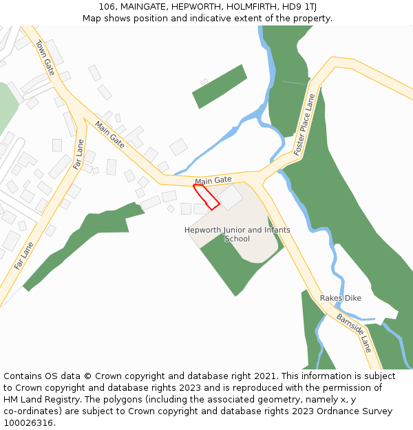 106, MAINGATE, HEPWORTH, HOLMFIRTH, HD9 1TJ: Location map and indicative extent of plot