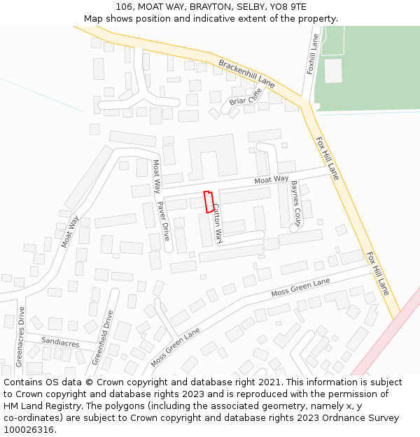106, MOAT WAY, BRAYTON, SELBY, YO8 9TE: Location map and indicative extent of plot