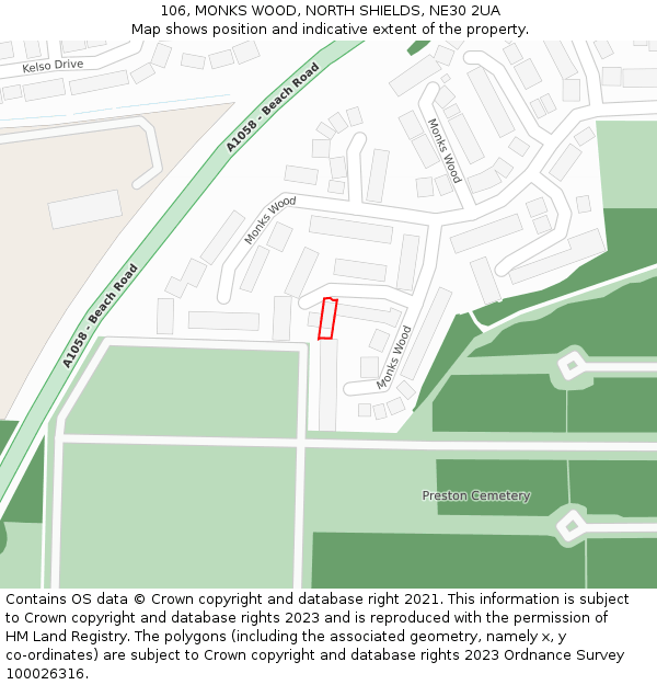 106, MONKS WOOD, NORTH SHIELDS, NE30 2UA: Location map and indicative extent of plot