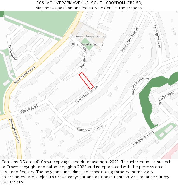 106, MOUNT PARK AVENUE, SOUTH CROYDON, CR2 6DJ: Location map and indicative extent of plot