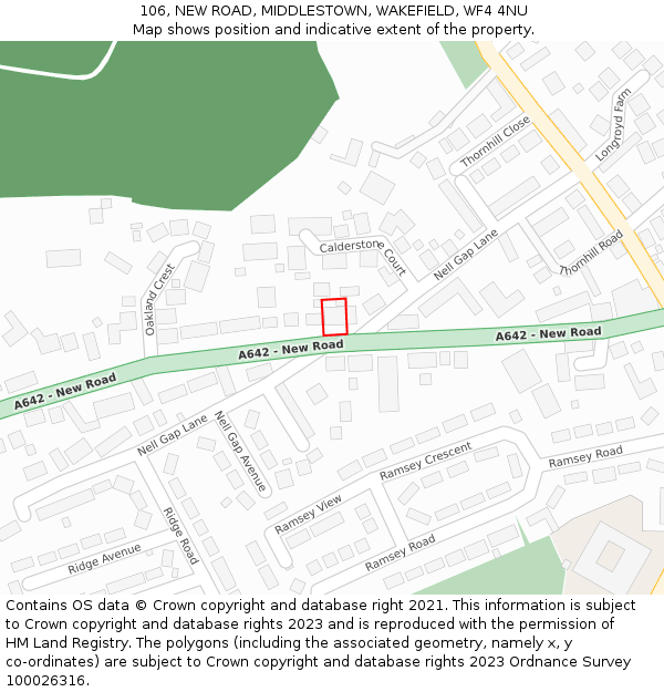 106, NEW ROAD, MIDDLESTOWN, WAKEFIELD, WF4 4NU: Location map and indicative extent of plot