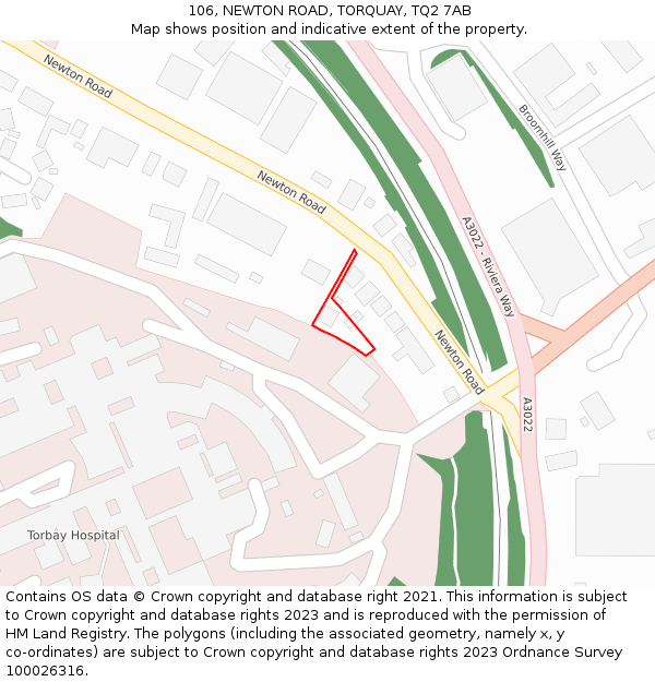 106, NEWTON ROAD, TORQUAY, TQ2 7AB: Location map and indicative extent of plot