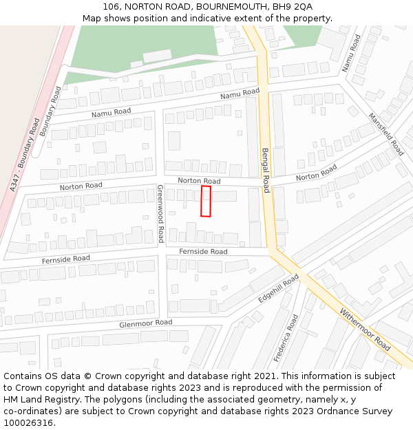 106, NORTON ROAD, BOURNEMOUTH, BH9 2QA: Location map and indicative extent of plot