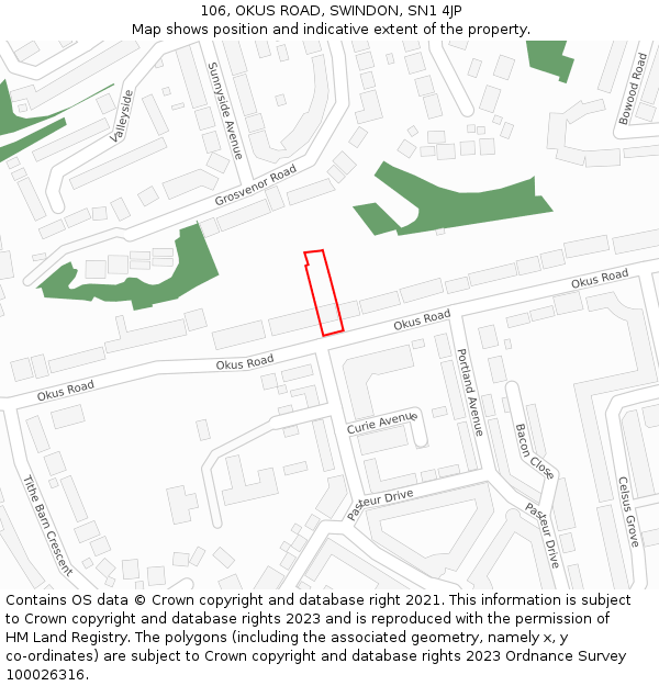 106, OKUS ROAD, SWINDON, SN1 4JP: Location map and indicative extent of plot