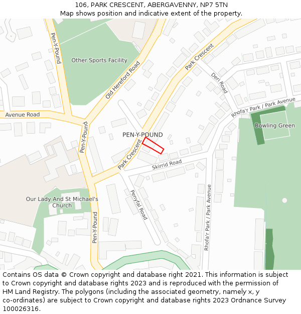 106, PARK CRESCENT, ABERGAVENNY, NP7 5TN: Location map and indicative extent of plot