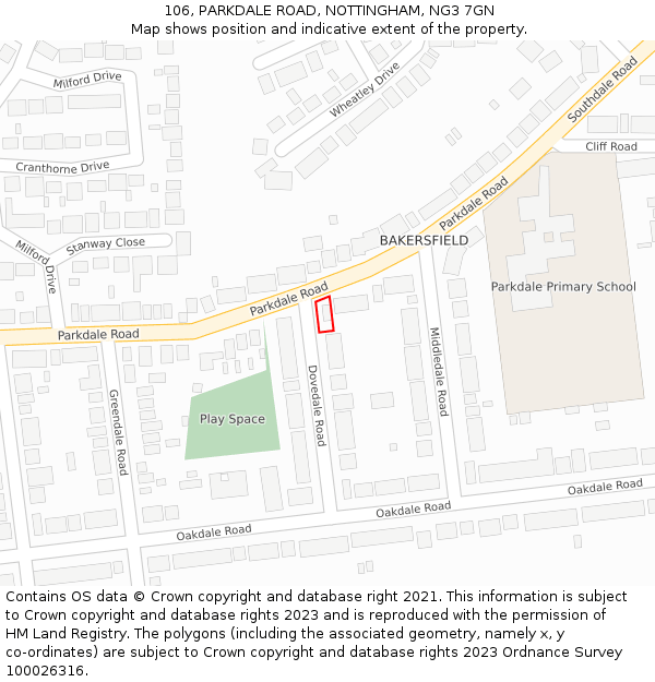 106, PARKDALE ROAD, NOTTINGHAM, NG3 7GN: Location map and indicative extent of plot