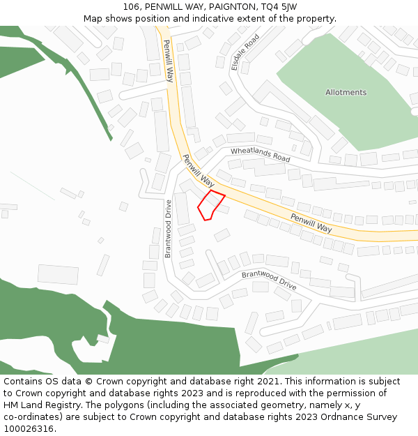 106, PENWILL WAY, PAIGNTON, TQ4 5JW: Location map and indicative extent of plot