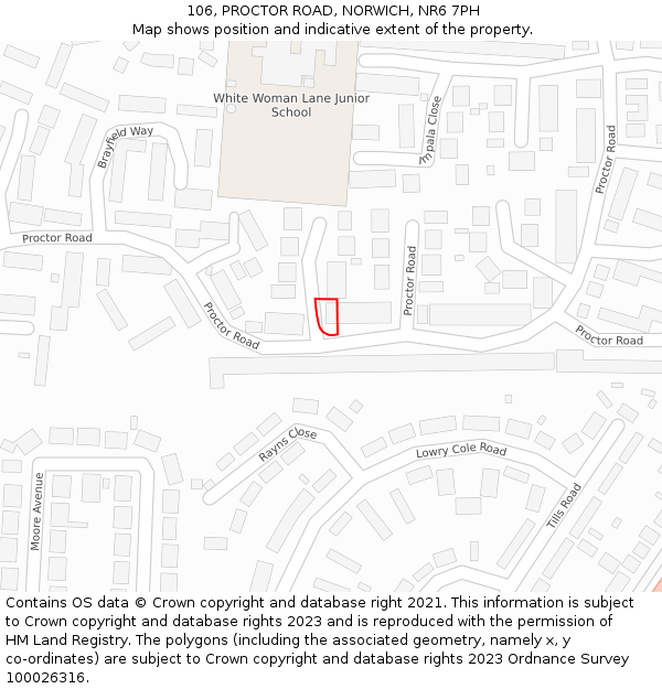 106, PROCTOR ROAD, NORWICH, NR6 7PH: Location map and indicative extent of plot