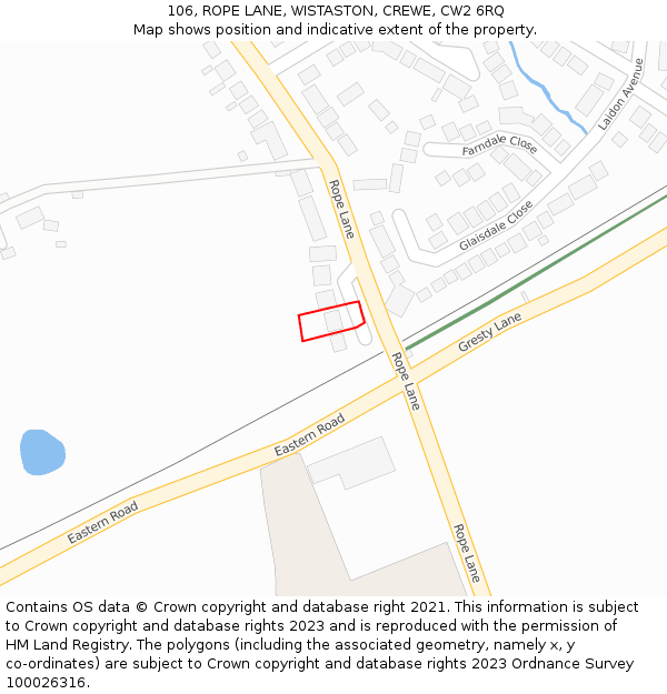106, ROPE LANE, WISTASTON, CREWE, CW2 6RQ: Location map and indicative extent of plot