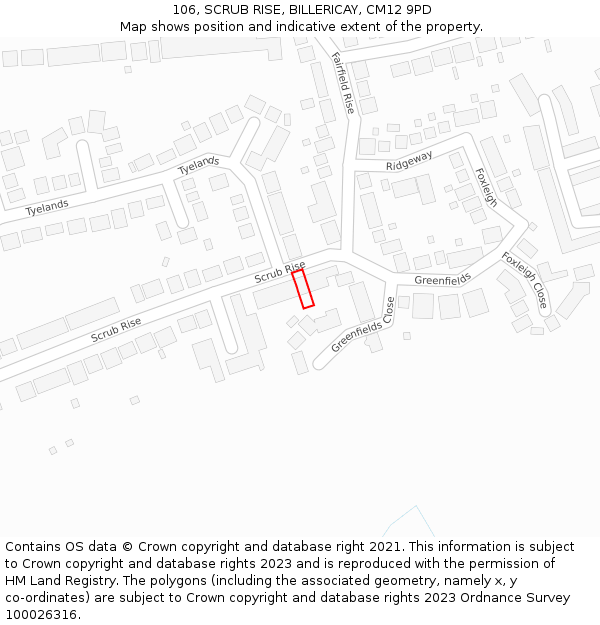 106, SCRUB RISE, BILLERICAY, CM12 9PD: Location map and indicative extent of plot