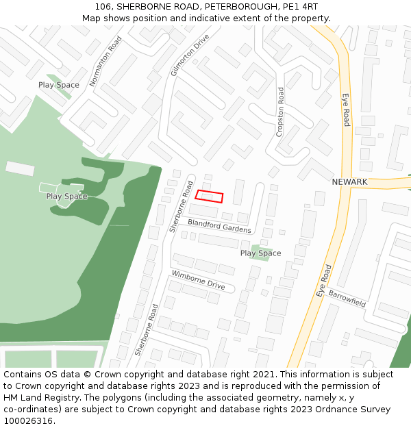106, SHERBORNE ROAD, PETERBOROUGH, PE1 4RT: Location map and indicative extent of plot