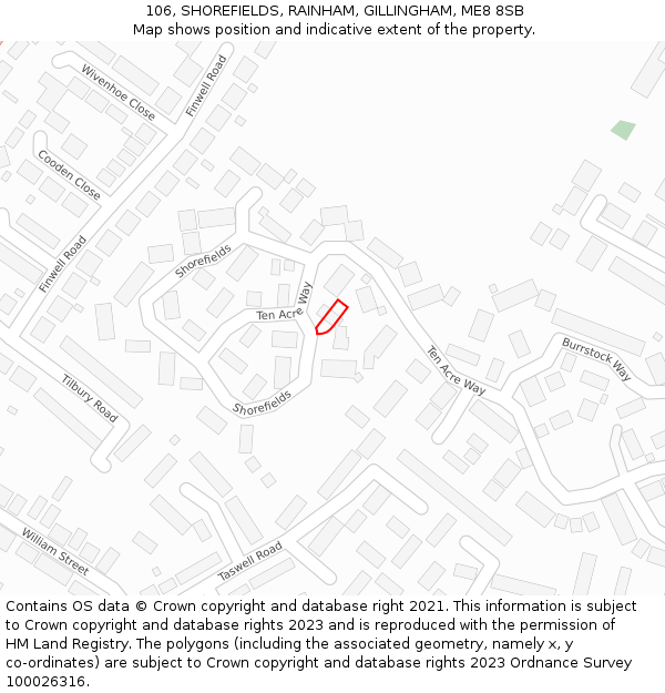 106, SHOREFIELDS, RAINHAM, GILLINGHAM, ME8 8SB: Location map and indicative extent of plot