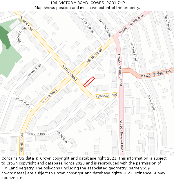 106, VICTORIA ROAD, COWES, PO31 7HP: Location map and indicative extent of plot