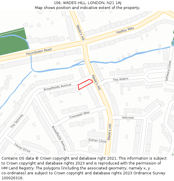 106, WADES HILL, LONDON, N21 1AJ: Location map and indicative extent of plot