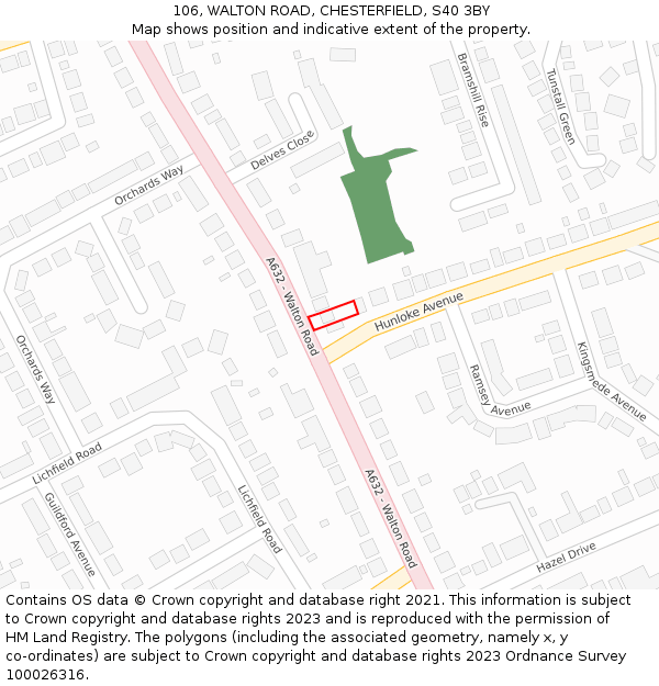 106, WALTON ROAD, CHESTERFIELD, S40 3BY: Location map and indicative extent of plot