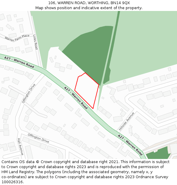 106, WARREN ROAD, WORTHING, BN14 9QX: Location map and indicative extent of plot