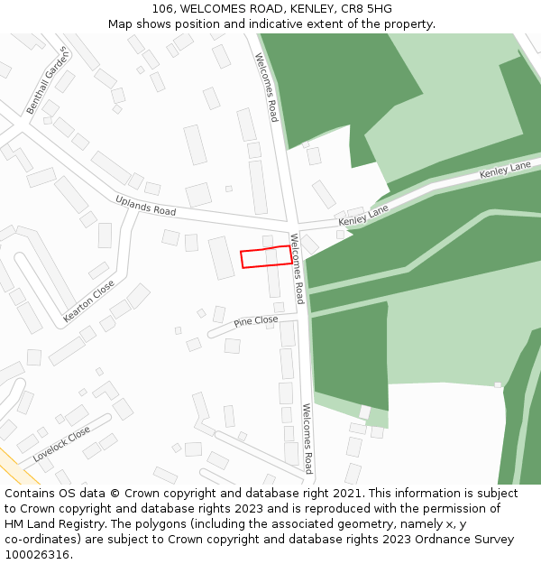 106, WELCOMES ROAD, KENLEY, CR8 5HG: Location map and indicative extent of plot
