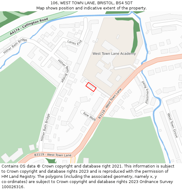 106, WEST TOWN LANE, BRISTOL, BS4 5DT: Location map and indicative extent of plot