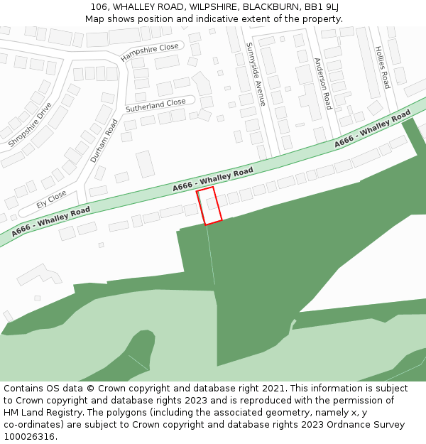 106, WHALLEY ROAD, WILPSHIRE, BLACKBURN, BB1 9LJ: Location map and indicative extent of plot