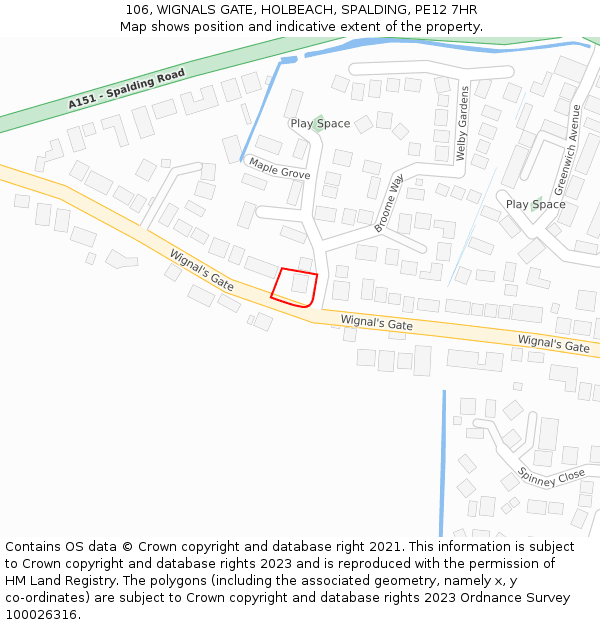 106, WIGNALS GATE, HOLBEACH, SPALDING, PE12 7HR: Location map and indicative extent of plot