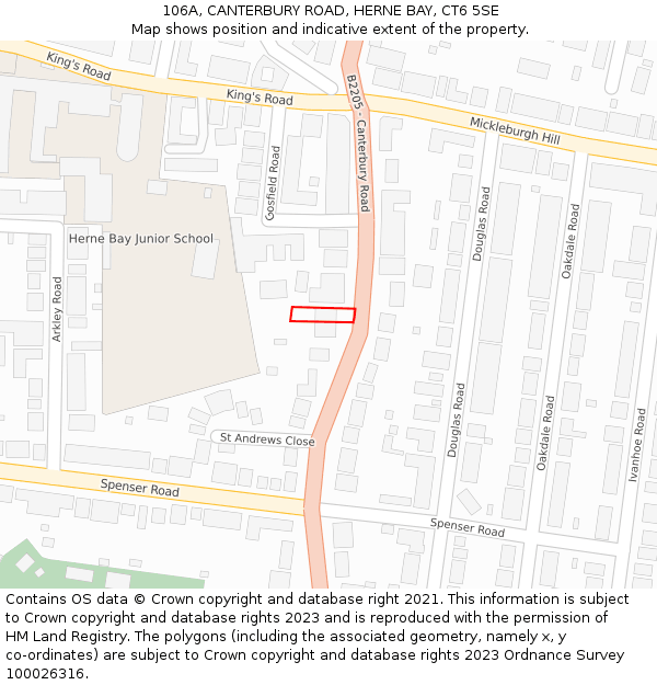106A, CANTERBURY ROAD, HERNE BAY, CT6 5SE: Location map and indicative extent of plot