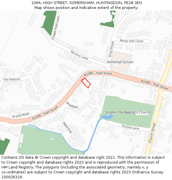 106A, HIGH STREET, SOMERSHAM, HUNTINGDON, PE28 3EN: Location map and indicative extent of plot