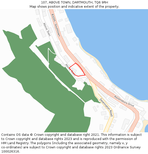 107, ABOVE TOWN, DARTMOUTH, TQ6 9RH: Location map and indicative extent of plot