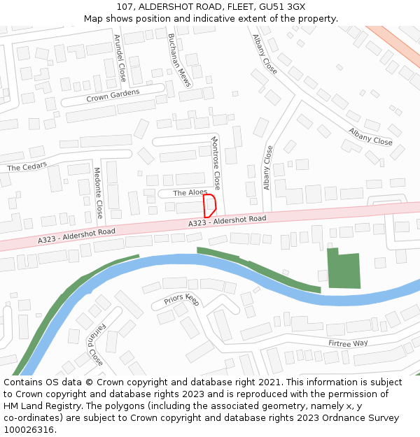 107, ALDERSHOT ROAD, FLEET, GU51 3GX: Location map and indicative extent of plot