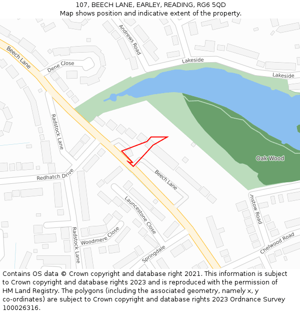107, BEECH LANE, EARLEY, READING, RG6 5QD: Location map and indicative extent of plot