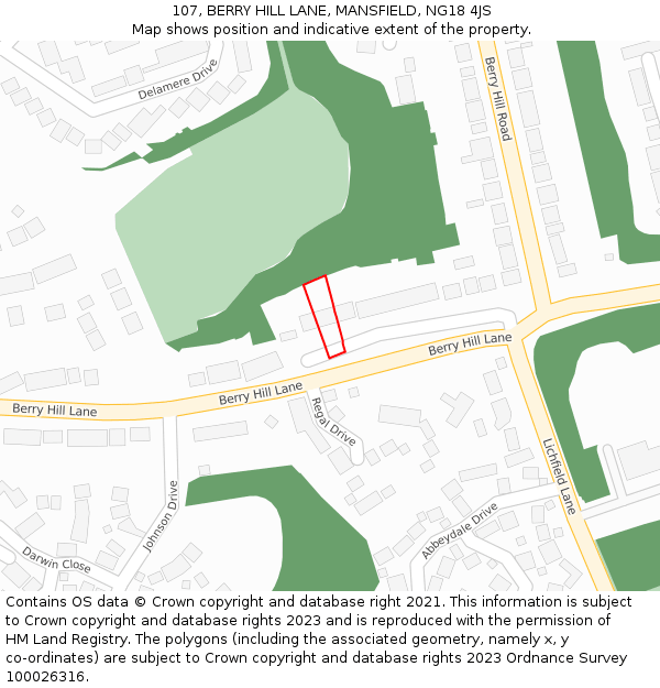 107, BERRY HILL LANE, MANSFIELD, NG18 4JS: Location map and indicative extent of plot