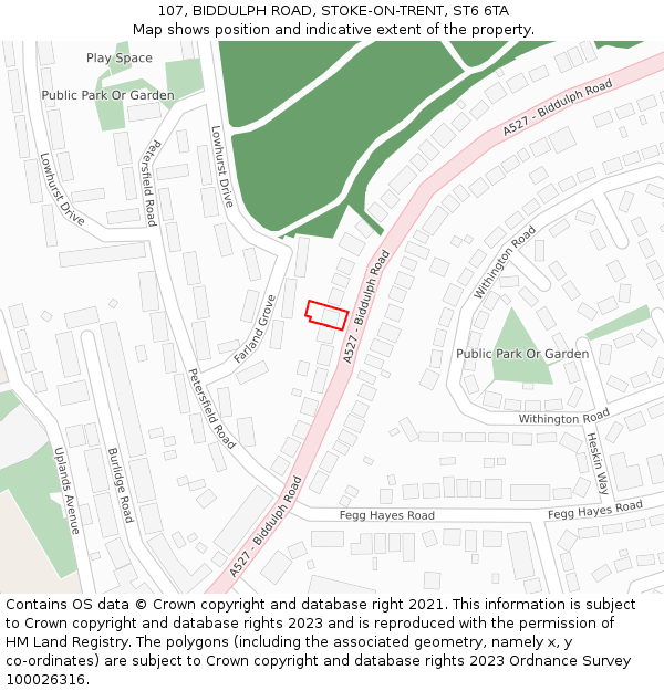 107, BIDDULPH ROAD, STOKE-ON-TRENT, ST6 6TA: Location map and indicative extent of plot