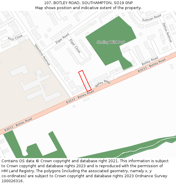 107, BOTLEY ROAD, SOUTHAMPTON, SO19 0NP: Location map and indicative extent of plot