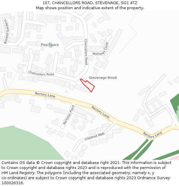 107, CHANCELLORS ROAD, STEVENAGE, SG1 4TZ: Location map and indicative extent of plot