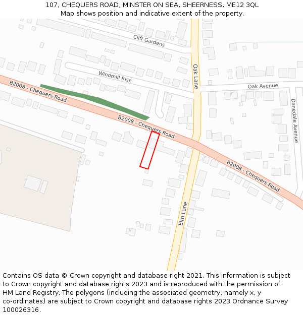 107, CHEQUERS ROAD, MINSTER ON SEA, SHEERNESS, ME12 3QL: Location map and indicative extent of plot